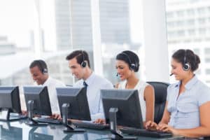 answering service team in an office environment
